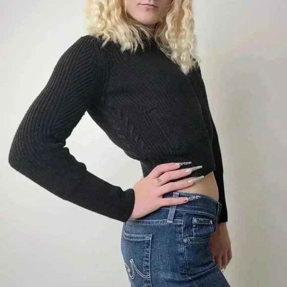 Athleta Black Ribbed Zip Up Cropped Sweater - XXS - Picture 1 of 5